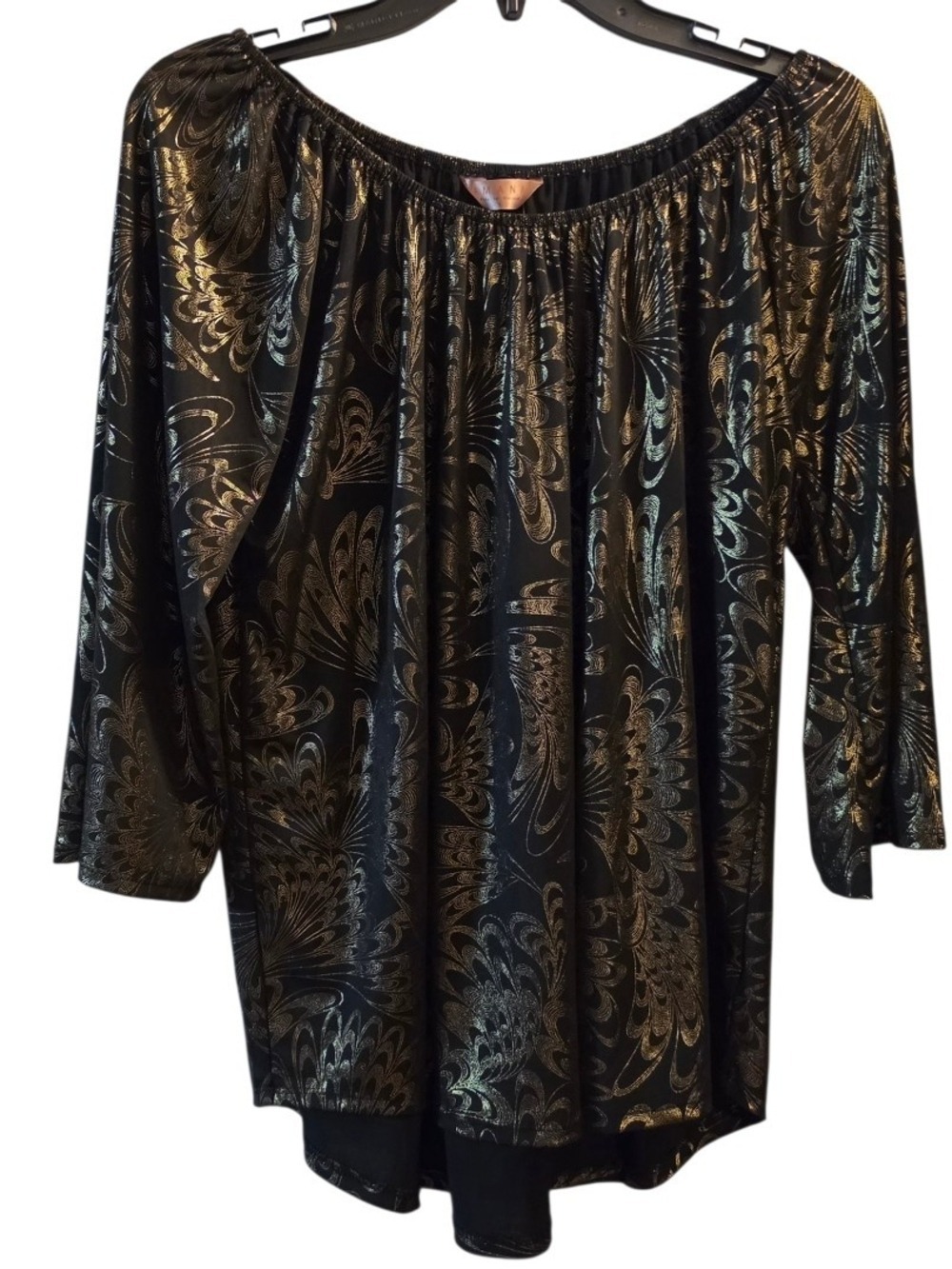 Amana Black Gold Off The Shoulder Blouse Large NWT
